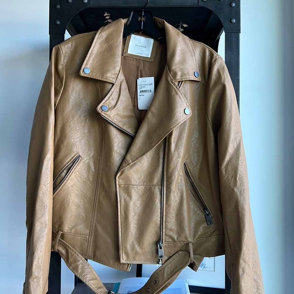 Faux Leather Jacket with Removable Belt